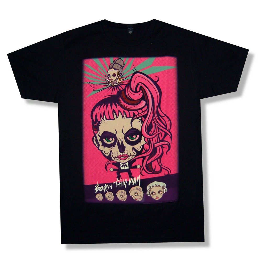 Lady Gaga "Born Cartoon" Blk 2013 Tour Born This Way Ball Printed Men T Shirt IpWl