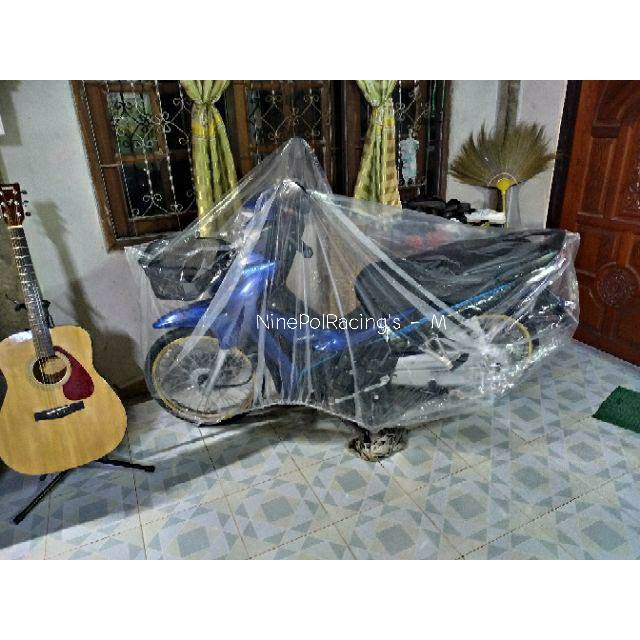 [ของแทร่ ]ผ้าคลุมมอเตอร์ไซค์พลาสติกใส LDPEเกรดเอ หนา50ไมครอน กันฝุ่น กันน้ำ  มียางยืดรอบคัน ทนทาน ใช้ง่าย