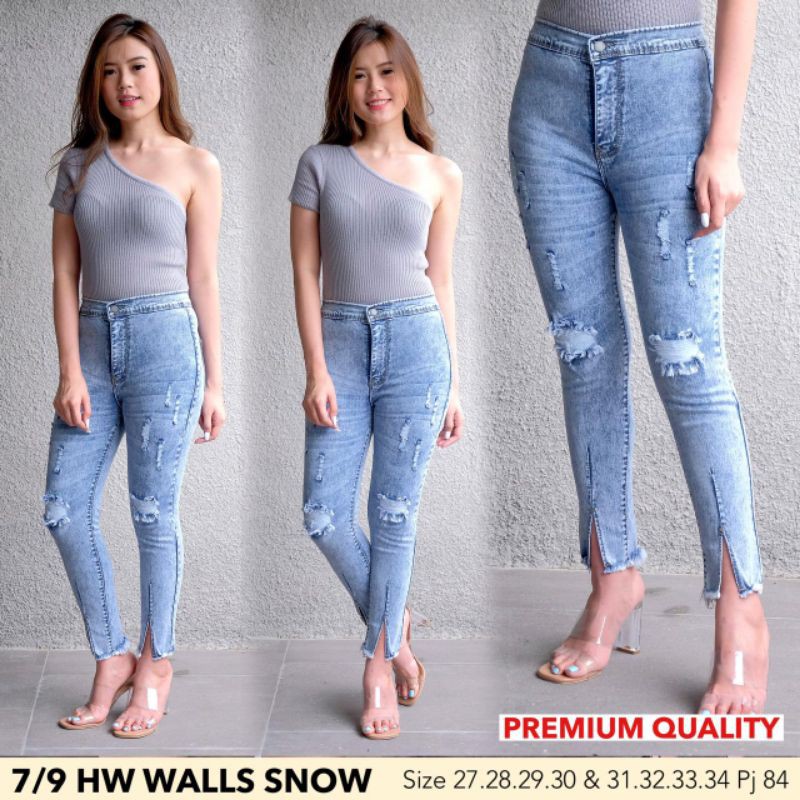กางเกงยีนส์ผู้หญิง 7/9 HW Walls หิมะ
