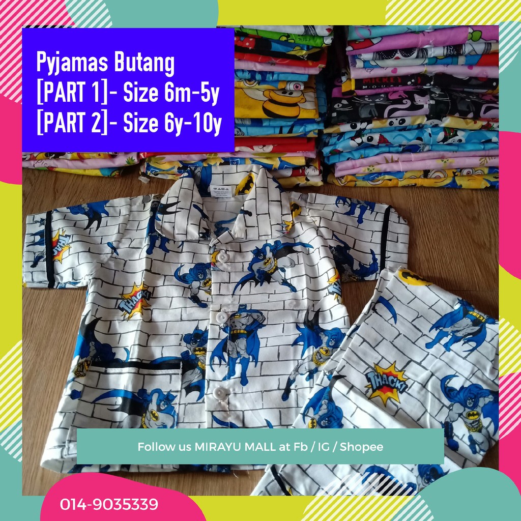 [ตอนที่ 1] ชุดนอน PYJAMAS BUTANG 6m-5y เด็กทารก ชุดนอน MIRAYU MALL