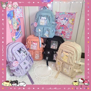 กระเป๋าเป้สะพายหลัง กระเป๋านักเรียน พิมพ์ลายการ์ตูน Sanrio Cinnamoroll Kuromi ป้องกันการโจรกรรม จุของได้เยอะ แฟชั่นสําหรับผู้หญิง