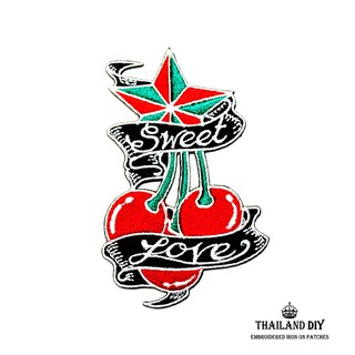 [ ตัวรีดติดเสื้อ ลาย รอยสัก เชอร์รี งานปัก ] Love Cherry Tattoo Patch wop ลายสัก DIY ตัวรีด อาร์ม ติดกระเป๋า ติดรองเท้า