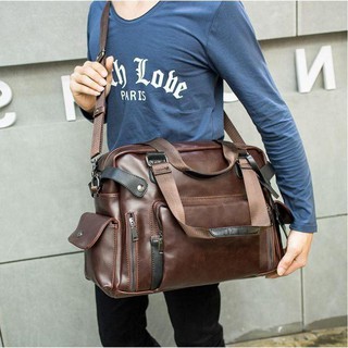 กระเป๋าผู้ชาย กระเป๋าสะพายไหล่ กระเป๋าถือ Korea style รุ่น Travel Bag - K9845 (สีนํ้าตาลเข้ม)