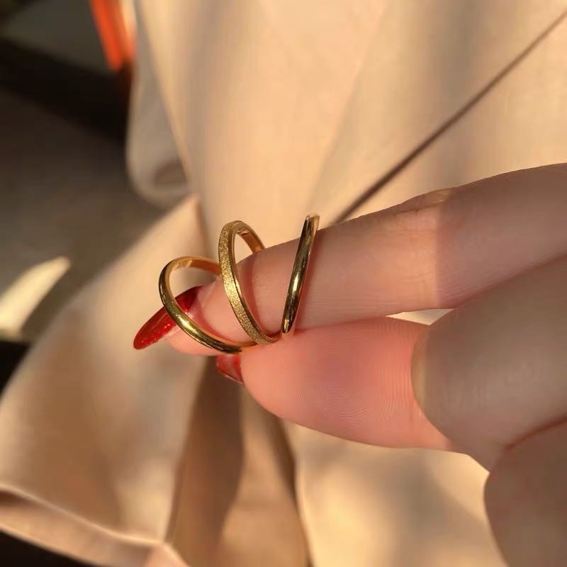 [#091]แหวนเซ็ต แหวนพ่นทราย หน้าบาง แหวนสแตนเลส ไม่ดำไม่ลอก งานไทเทเนี่ยม งานสามวง