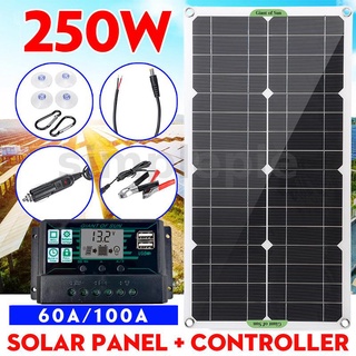 ชุดแผงพลังงานแสงอาทิตย์ 250W Dual Dc Usb Charger Kit + 100A Solar Controller Caravan Van