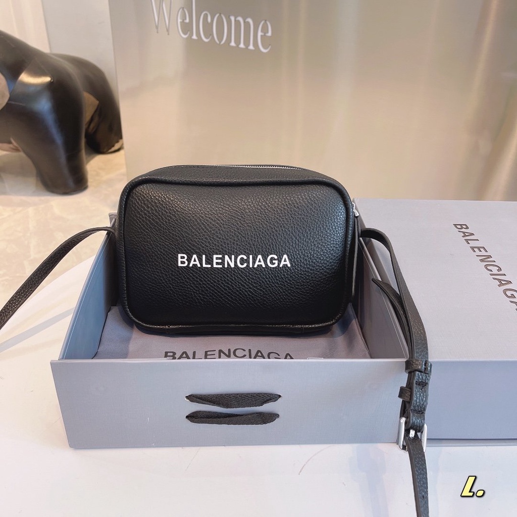 Balenciaga Leather Messenger Bag Black For Men's Women's Camera Bag Purse