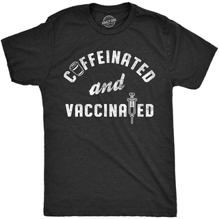 New Mens Caffeinated And Vaccinated Funny Coffee T-Shirt Science Vaccine Joke Saying sale