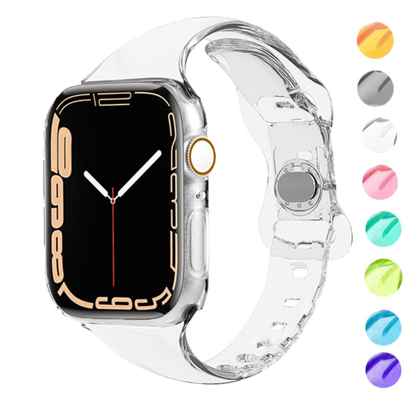 สายนาฬิกาข้อมือยางใส แบบบาง สําหรับ Apple Watch Series ultra 9 8 7 6 5 49 มม. 42 มม. 38 มม. iwatch 7 6 5 4 3 44 มม. 40 มม. 41 มม. 45 มม.
