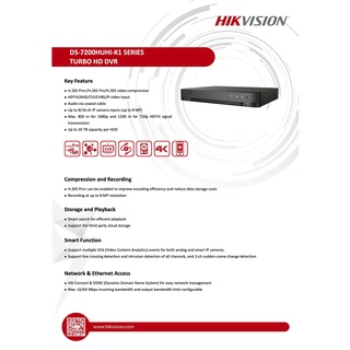 DVR HIKVISION 4CH DS-7204HUHI-K1/S เครื่องบันทึก 4ช่อง รองรับกล้อง 8ล้าน รองรับ 5ระบบ HDTVI/AHD/CVI/CVBS/IP video input