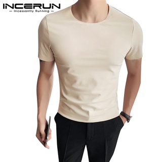 Incerun เสื้อยืด คอกลม แขนสั้น ทรงหลวม สีพื้น ฤดูร้อน สําหรับผู้ชาย