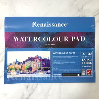 สมุดวาดรูป กระดาษวาดรูป Renaissance Watercolour Pad (R.102) แบบผิวหยาบ 15 แผ่นต่อเล่ม (เล่มสีฟ้า)