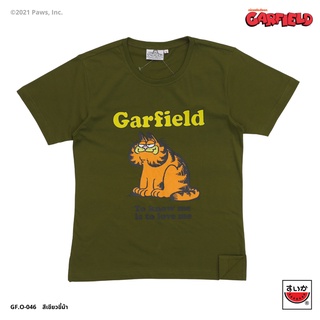 ผ้าฝ้าย 100%แตงโม (SUIKA) - เสื้อยืดคอกลม การ์ฟิล์ด ลายGARFIELD นั่งมอง  GF.O-046S-3XL