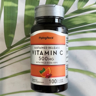 80% OFF ราคา Sale!! EXP:09/2023วิตามินซี Vitamin C 500 mg with Rosehips Timed Release, 100 Coated Caplets (Piping Rock®)