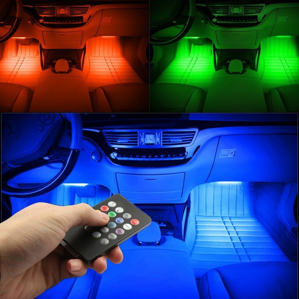 แถบไฟนีออน LED 12V 5V 5050 USB RGB หลากสีสัน สําหรับตกแต่งภายในรถยนต์ 4 ชิ้น
