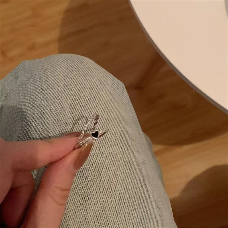 พร้อมส่ง ชุดเครื่องประดับ แหวนเพทาย สองชิ้น สีดํา สไตล์เกาหลี ญี่ปุ่น เรียบง่าย