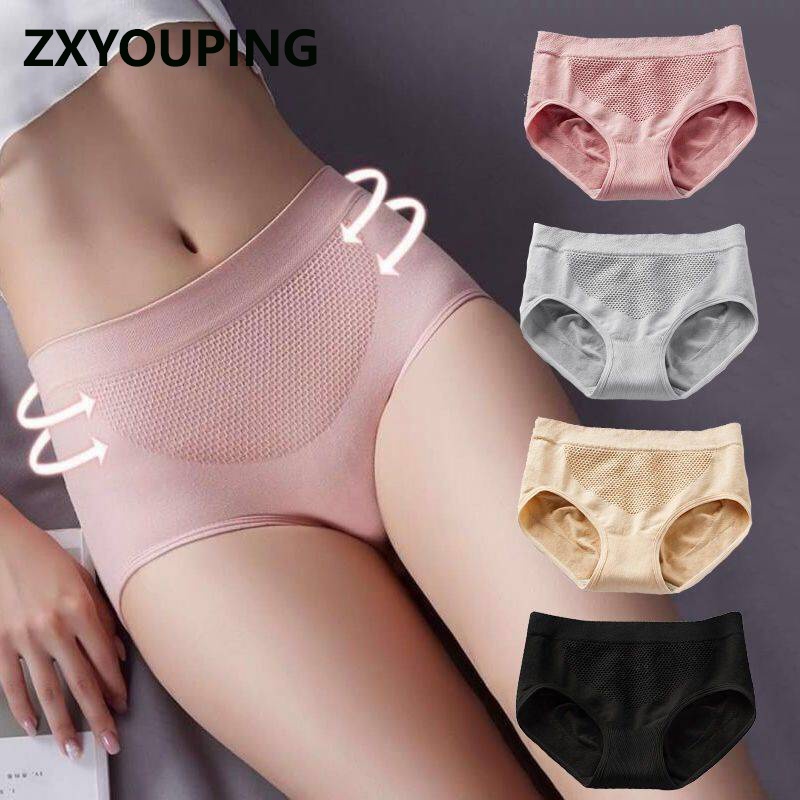 Zxyouping กางเกงชั้นใน เอวกลาง แบบนิ่ม ไร้รอยต่อ ลายรังผึ้ง 3D ให้ความอบอุ่น สไตล์ญี่ปุ่น สําหรับผู้หญิง