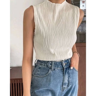 พร้อมส่ง เสื้อแขนกุด คอปีน สไตล์มินิมอล Minimal Sleeveless Shirt