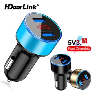 HdoorLink ที่ชาร์จในรถ 3.1A USB 2 พอร์ต อะแดปเตอร์ที่ชาร์จโทรศัพท์ จอแสดงผล LED ชาร์จไว สากล