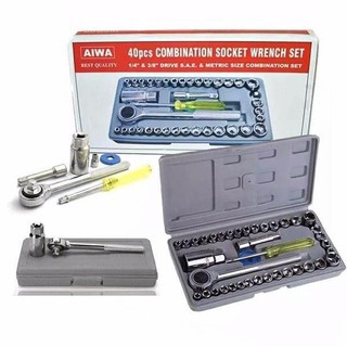 Aiwa 40 PCS COMBINATION SOCKET WRENCH SET บล็อคชุด 40 ตัว ชุด1/4นิ้ว 6 เหลี่ยม รุ่น AIWA-10Jul-J1