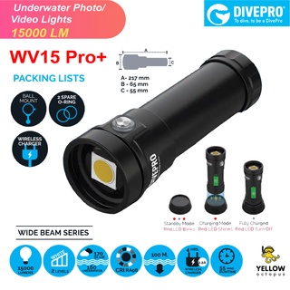 ไฟวีดีโอ ถ่ายรูปใต้น้ำ WV15 Pro+ สว่าง 15000 LM (DivePro) Underwater Photo/Video Lights