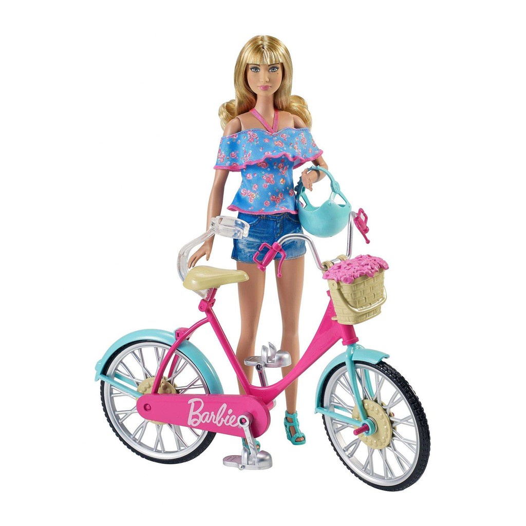 ❈❁Barbie Estate Riding Bicycle with Flower Basket and Helmet เฟอร์นิเจอร์บ้านตุ๊กตา ตุ๊กตาบาร์บี้ รุ่น DVX55