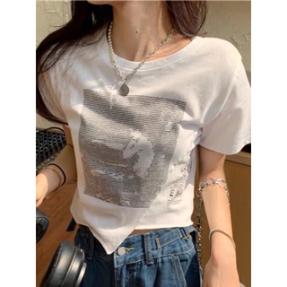 Irregular personality printed T-shirt hot girl💗🫠