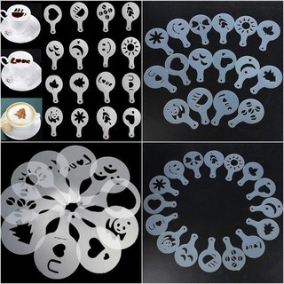 【thim•HEE】แผ่นแม่แบบ ลายฉลุ รูปดอกไม้ สําหรับเครื่องชงกาแฟ บาริสต้า 16 ชิ้น