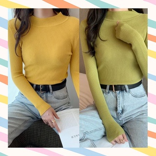 K2💝แฟชั่น เสื้อคอเต่าแขนยาว ไหมพรม 11 สี