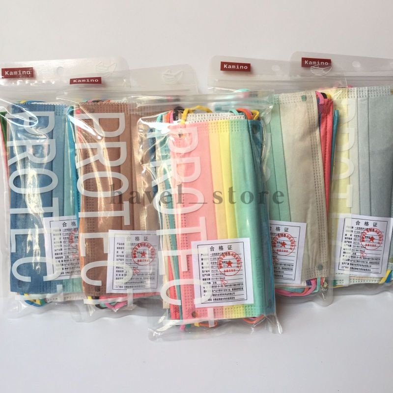 หน้ากากอนามัย แบบหนา ลาย BTS 3 ชั้น สีรุ้ง สไตล์เกาหลี จํานวน 10 ชิ้น