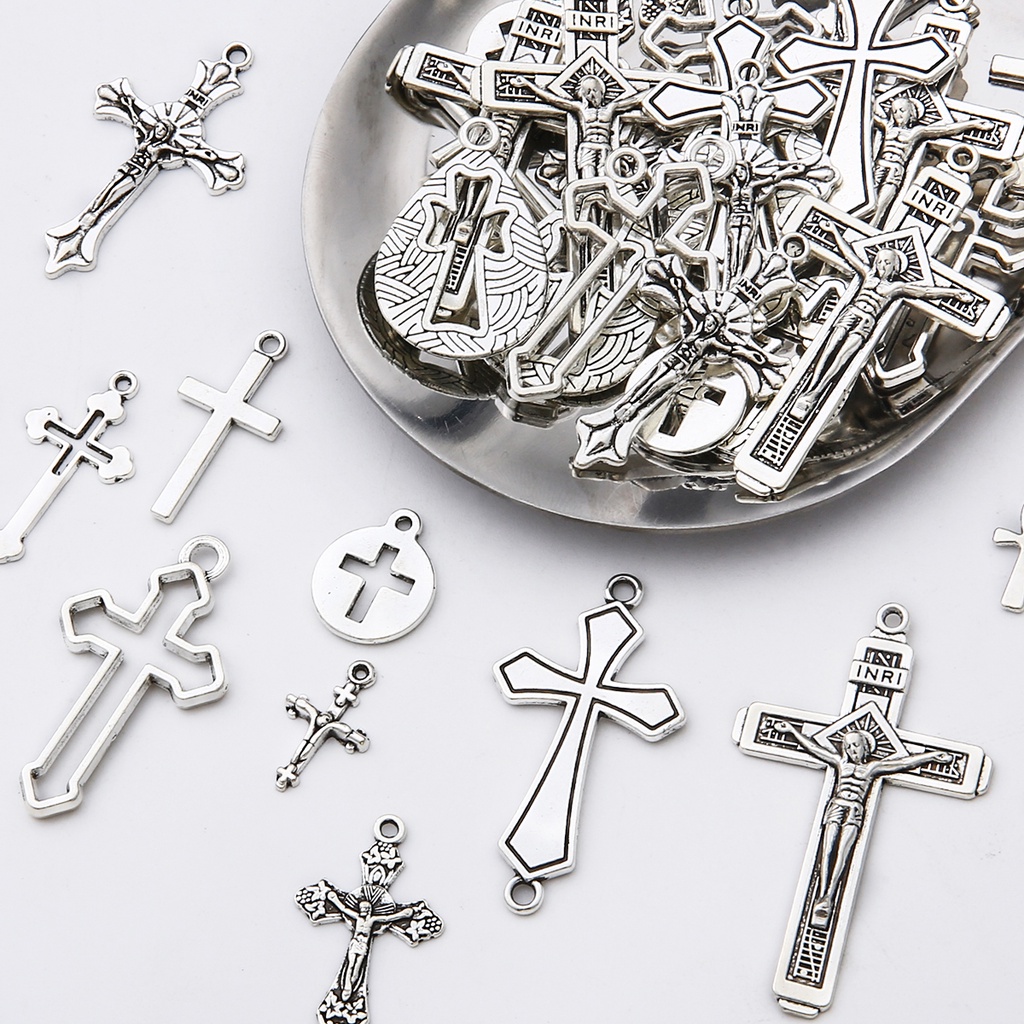 10-40 ชิ้น Vintage Cross ศาสนา Charms โลหะผสมจี้คริสเตียนสําหรับ Handmade สร้อยคอเครื่องประดับอุปกรณ์เสริม
