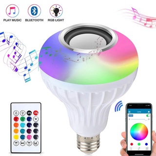 E27 RGB ลําโพงบลูทูธไร้สาย หลอดไฟ 12W โคมไฟ LED เครื่องเล่นเพลง หรี่แสงได้ พร้อมรีโมตคอนโทรล สําหรับตกแต่งบ้าน