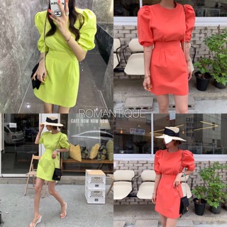 พร้อมส่ง มินิเดรสแขนตุ๊กตา เอวเย็บเกร็ดทรงเข้ารูปสวย ด้านหลังเป็นสม็อคเล็ก
