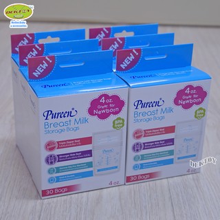 6กล่อง PUREEN เพียวรีน ถุงเก็บน้ำนมเพียวรีนPureen4ออนซ์30ใบ