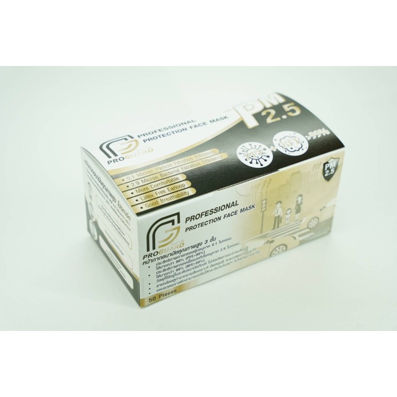 แมสสีดํา แมสดํา PROGUARD หน้ากากอนามัยทางการแพทย์ ชนิดหนาพิเศษ หน้ากากป้องกันฝุ่น PM2.5 50ชิ้น/กล่อง - รูปที่ 5