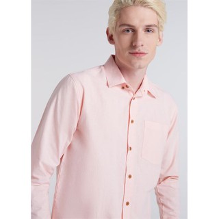 Homme No.8 เสื้อเชิ้ตคอปกแขนยาวสี Pink มีกระเป๋า สไตล์ Casual