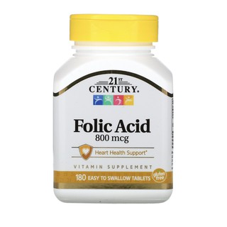 (พร้อมส่ง++) 21st Century, Folic, 800 mcg, 180 Easy Swallow Tablets