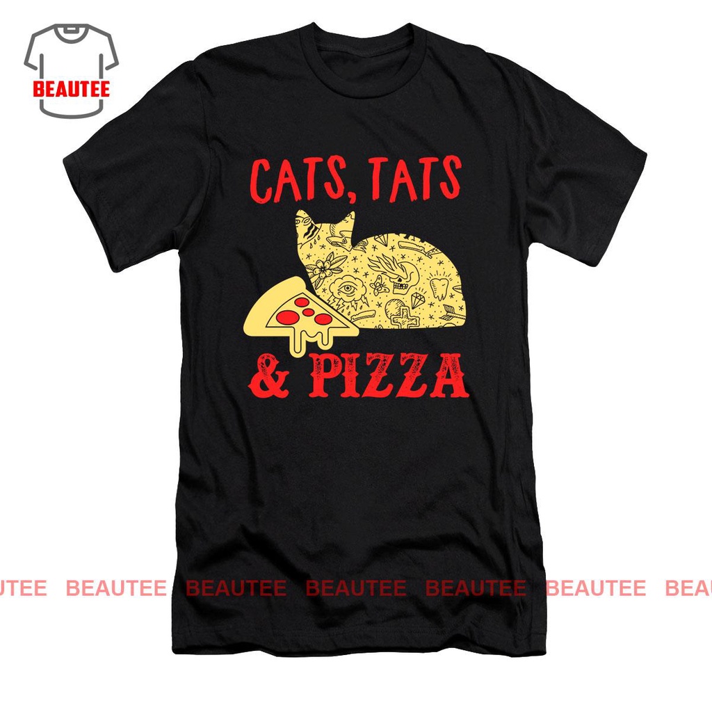 【🔥🔥】เสื้อยืด พิมพ์ลายแมว พิซซ่า อาหารสัตว์ตลก