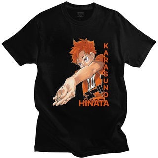 ROUNDคอลูกเรือNeckเสื้อยืดคอกลม แขนสั้น ผ้าฝ้าย พิมพ์ลายอนิเมะ Haikyuu Shoyo Hinata Karno แฟชั่นสําหรับผู้ชาย-4XL