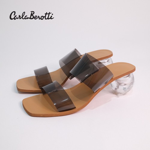 CARLA_BEROTTI รองเท้าผู้หญิง ส้นแก้วกลม คาดหน้าใส (งานพรีเมี่ยม) สูง 2 นิ้ว รุ่น AJ02 สีใส