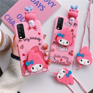 เคส OPPO Reno 5 5F 4F 4 Lite 3 F1s F3 Plus F5 F7 F9 F11 Pro R9s Plus เคสโทรศัพท์สีชมพูน่ารัก Melody พร้อมสายคล้องคอแบบตั้งได้