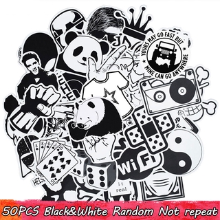 50pcs Black White Random Stickers Punk Anime JDM Sticker for Kid DIY Luggage Laptop Skateboard Moto Bicycle Waterproof Stickers