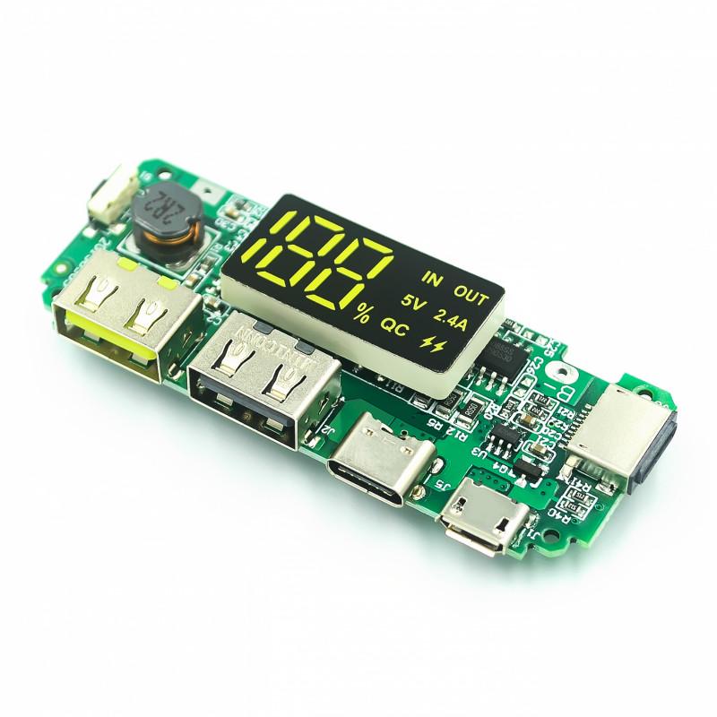 บอร์ดโมดูลเครื่องชาร์จ LED USB คู่ 5V 2.4A 2A 1A Micro/Type-C USB LED Dual USB 5V 2.4A 2A 1A แบตสำรองมือถือ 18650
