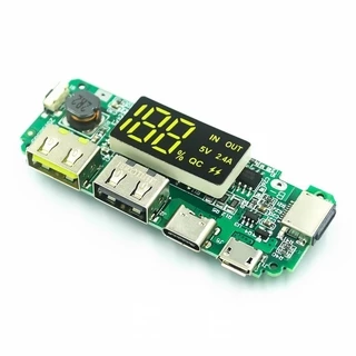 บอร์ดโมดูลเครื่องชาร์จ LED USB คู่ 5V 2.4A 2A 1A Micro/Type-C USB LED Dual USB 5V 2.4A 2A 1A แบตสำรองมือถือ 18650