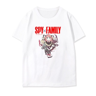 DRG SPY x FAMILY คอกลม แฟชั่น ผ้าฝ้ายแท้ เสื้อยืด คอกลม แฟชั่น ผ้าฝ้ายแท้ เสื้อยืด ฤดูร้อน การ์ตูนญี่ปุ่น สีดำ สีขาว คู่