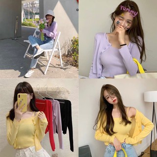 Lemon_vibes “พร้อมส่ง” เสื้อสายเดี่ยว+คาดิแกน (รหัส 1442)