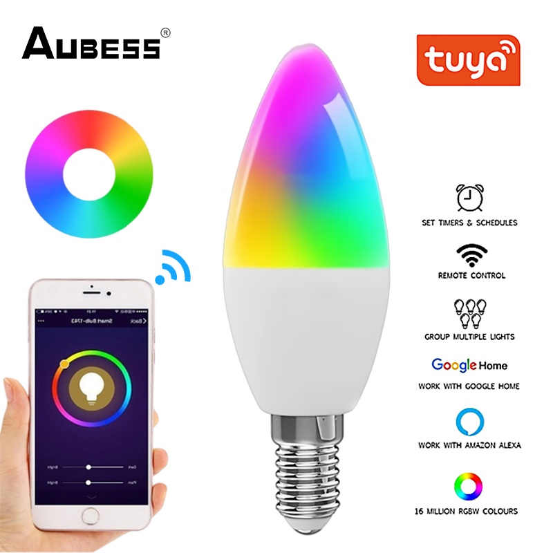 หลอดไฟอัจฉริยะ Wifi Rgb + W + C Led หลอดไฟเทียน 5W E14 สําหรับโทรศัพท์มือถือ App Smartlife / Tuya รี
