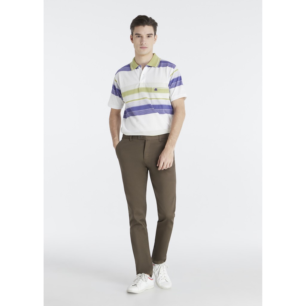 เสื้อโปโลแขนสั้นผู้ชายมีกระเป๋า Maximo Dente คอปก ลายริ้ว คลาสสิค สไตล์ยุโรป สำหรับผู้ใหญ่ รุ่น CV-72-3