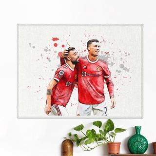 โปสเตอร์ ผ้าแคนวาส Cristiano Ronaldo + Bruno Fernandes Manchester United นักฟุตบอล แมนยู แมนเชสเตอร์ยูไนเต็ด