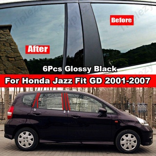 สติกเกอร์คาร์บอนไฟเบอร์ สีดําวาว สําหรับ Honda Jazz Fit GD GE GK GS GR 2001-2022 6 ชิ้น