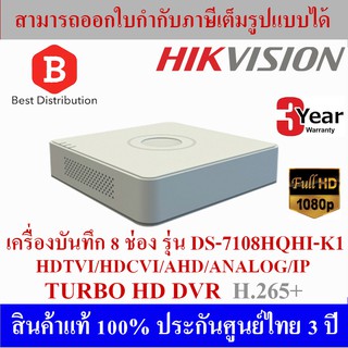 Hivision เครื่องบันทึก 8 ช่อง 2 ล้านพิกเซล รุ่น 7108HQHI-K1(S)  รองรับกล้องมีไมค์